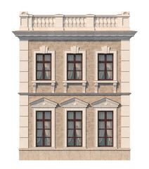 Fototapeta premium Facade of a two-story classic house with windows. 3D rendering