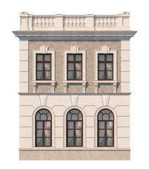 Obraz premium Facade of a two-story classic house with windows. 3D rendering