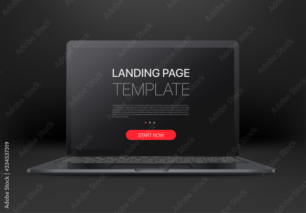 Poster Black laptop with empty screen on black background. Mock up for a design