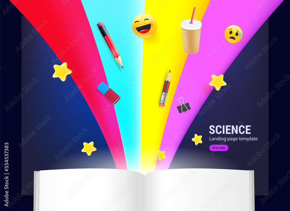 Poster Open book with different elements flowing into it