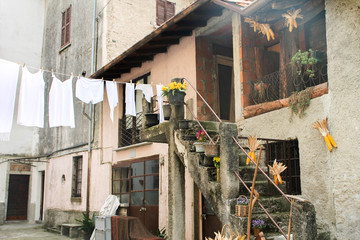 Typical Italian house, a cascina, with corns
