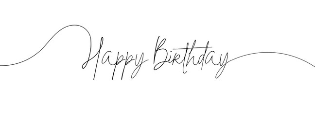 Happy Birthday. White background with black text in calligraphic style. Greeting card, gift poster, holiday banner, cover for social