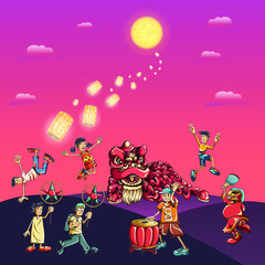 Mid Autumn Festival, moon-cake festival greetings template vector