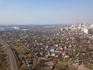 Country private plots in Kiev. Aerial drone view. 
