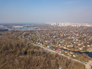 Country private plots in Kiev. Aerial drone view. 