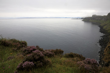Portree - Skye Island (Scotland), UK - August 14, 2018: The landscape near Kilt Rock View point, Portree, Isle of Skye, Inner Hebrides, Scotland, United Kingdom