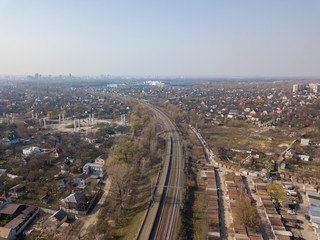 Obraz premium The railway in Kiev. Aerial drone view.