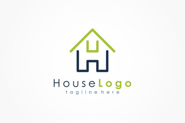 House Logo Letter H Line. Usable for Business, Architecture, Real Estate, Construction and Building Logos. Flat Vector Logo Design Template Element.