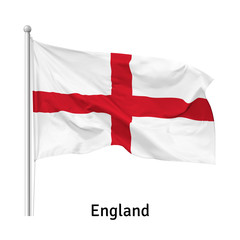 Fototapeta premium Flag of the England in the wind on flagpole, isolated on white background, vector