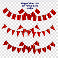 Bright set with flags China for holidays. Flags with folds. Vector illustration with transparent background.