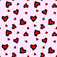 Devils heart icon pattern romantic background. Sharp edges, icon rotation, pink background