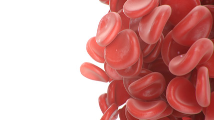 Abstract red blood cells clot isolated on white background. Scientific and medical microbiological concept. Transfer of important elements in the blood to protect the body. 3d illustration