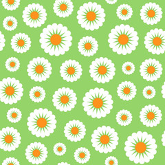 Creative seamless Floral vector pattern. White chamomile on a green background. For the original, decorative flower backdrop for greeting cards, flyers, packagings, prints, textiles, etc.