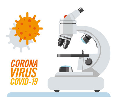 Microscopio illustrazione vettoriale. Ricerca. Coronavirus