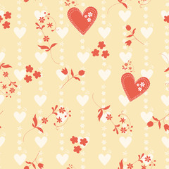 Seamless Vector Floral Pattern with hearts and flowers for decorations, print, textile, fabric, stationery