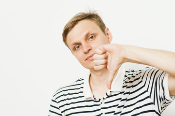 man showing a thumb down gesture