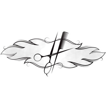 recommend clip art: Scissors and comb silhouette curls hair symbol for beauty salon