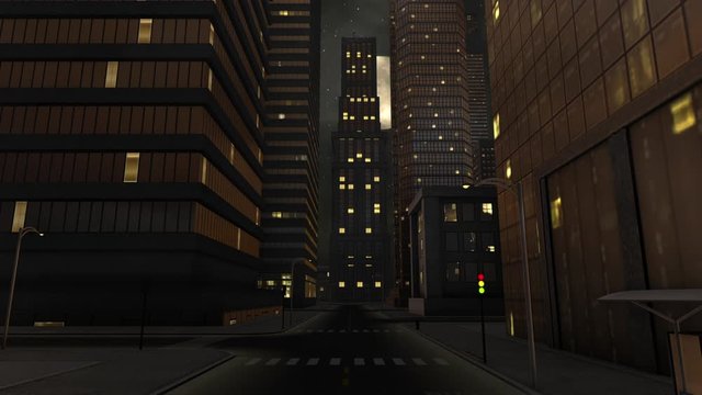 Empty night dark city streets 3d animation 1