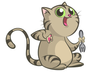 Cute and funny cartoon cat. Vector illustration
