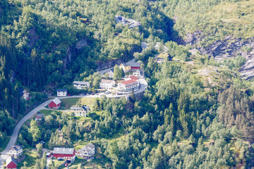 GEIRANGER, NORWAY - 2016 JUNE 13. View of the Utsikten Hotel in Geiranger.