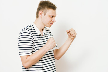Confident businessman ready for fight.