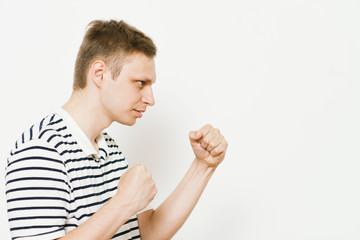 Confident businessman ready for fight.