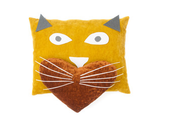 Two cat-shaped pillows isolated on white background