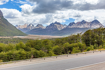 Naklejka premium Landscape of road and mountains of Ushuaia - Argentina