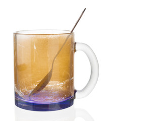 Dirty empty tea cup isolated on white background