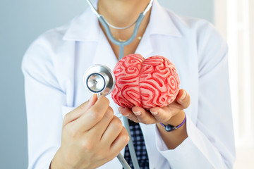 Doctor Holding Human Brain and stethoscope