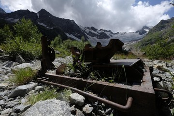 Old rusty funicalar winch on top of the mountain
