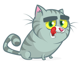 Cute and funny cartoon cat. Vector illustration