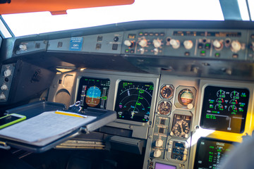Cockpit view of an airplane in flight