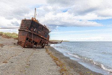 Remains of an old ship in the San Gregorio Bay - Chile