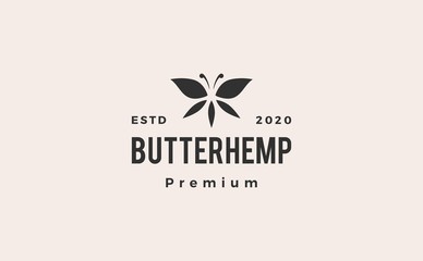 butterhemp butterfly hemp cannabis leaf logo vector icon illustration hipster