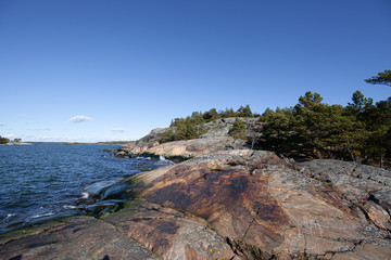 Slippery rocks by the sea.