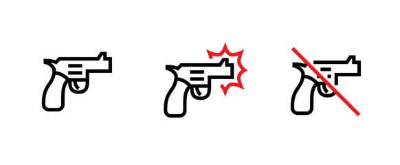 Set of vintage weapons, shot and ban icons. Editable line vector.