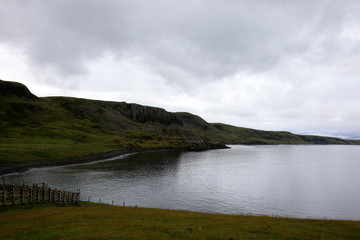 Portree - Skye Island (Scotland), UK - August 14, 2018: The landscape near Kilt Rock View point, Portree, Isle of Skye, Inner Hebrides, Scotland, United Kingdom