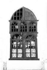 Old wooden window. Black and white photo.
