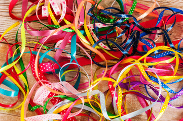A lot of colored ribbons. Accessories for handmade.