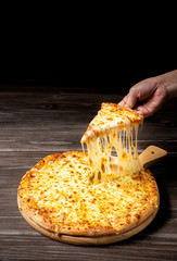 Stretched cheese pizza 