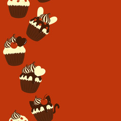 レトロカップケーキ　シームレスパターン　レッドB