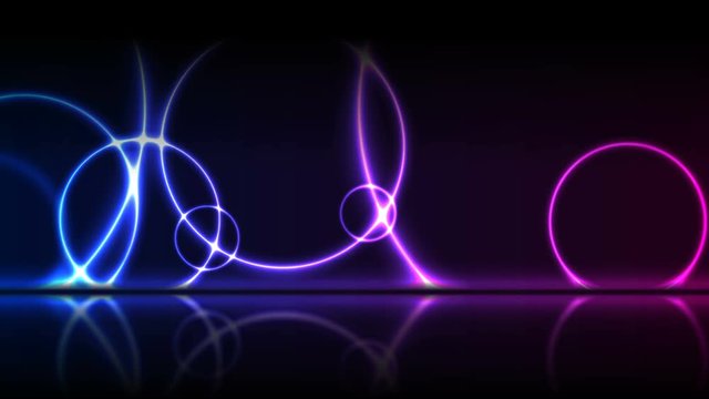 Blue and ultraviolet neon laser circles with reflection. Abstract rings technology retro background. Futuristic glowing motion design. Video animation Ultra HD 4K 3840x2160