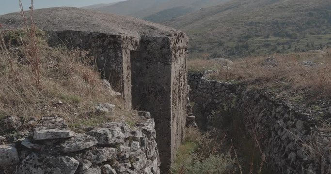 Concrete military bunker ruins built in communist era Albania