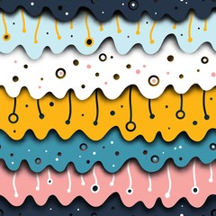 Abstract seamless paper cut pattern with colourful waves and decorative elements.