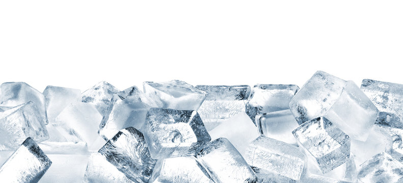 Pile of ice cubes on white background