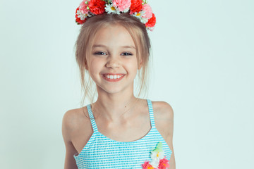 Cute kid girl smiling looking at you camera happy posing