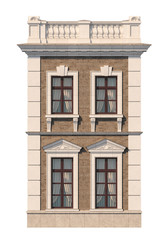 Fototapeta premium Facade of a two-story classic house with windows. 3D rendering