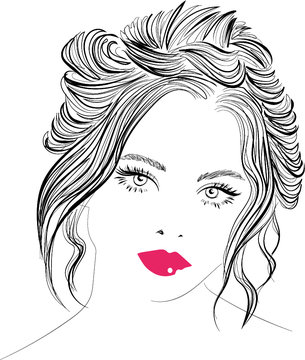 Woman with loose bun and pink lips