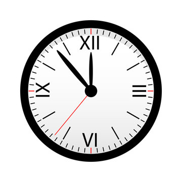 Clock icon on a white background. Black watch with arrows and dial isolated on a white background. Design element